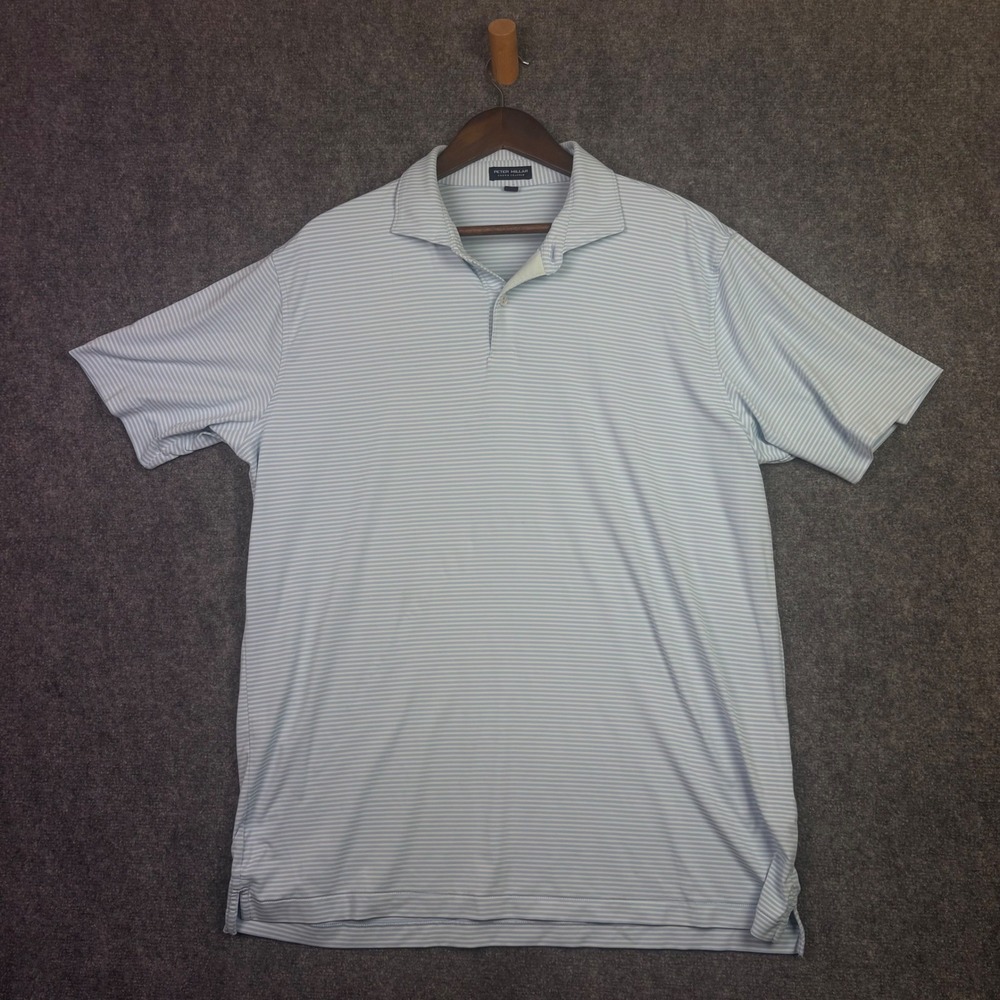 Peter Millar Polo Shirt Mens XL Blue Striped Crown Crafted Short Sleeve Golf Top